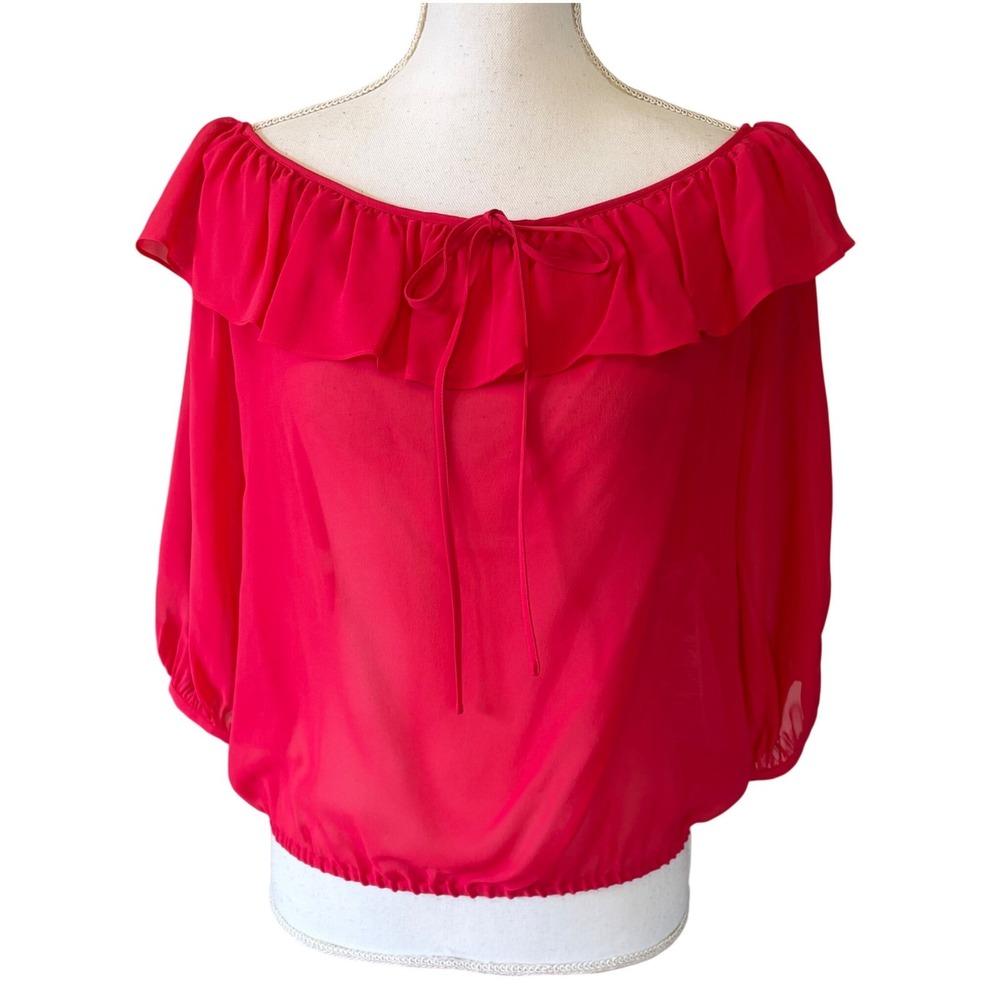 Luisa Spagnoli NWT 100% Silk Off Shoulder Ruffle Blouse Made Italy Pink Luxury